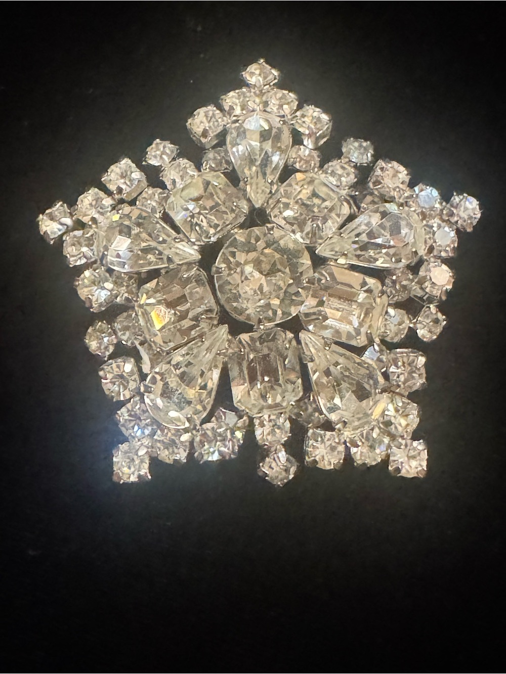 Vintage Kramer of New York signed Clear Rhinestone 3D Brooch Pin